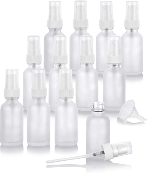 JUVITUS 2 oz Frosted Clear Glass Boston Round Pump Bottle - 12 Pack with Funnel