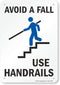 SmartSign Plastic Sign, "Avoid a Fall, Use Handrails", 10" x 7", Black/Blue on White