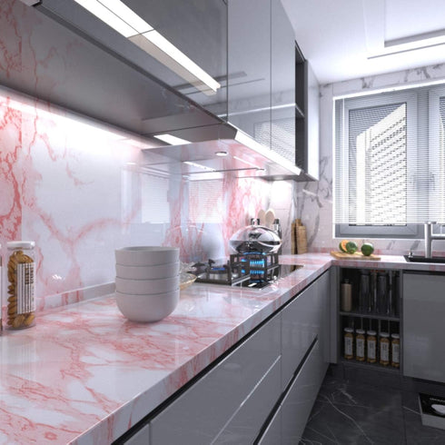 Marble Paper Granite Pink/White Roll Peel and Stick Wallpaper for Table Kitchen Countertop Cabinet Shelf Drawer Self Adhesive Vinyl Counter Top Covers Removable Waterproof Decorative Paper by BAYYA