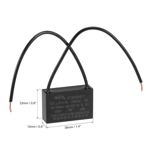 uxcell Ceiling Fan Capacitor CBB61 0.8uF 250V AC 2 Wires Metallized Polypropylene Film Capacitor 36x23x12mm for Electric Fan Pump Motor Generator 2Pcs