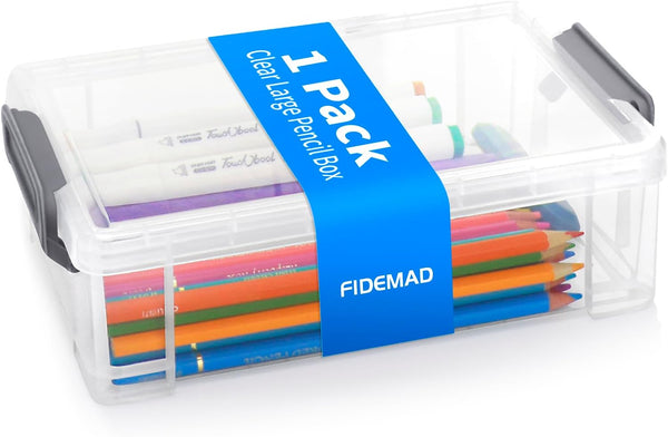 Generic Clear Plastic Pencil Box - Extra Large Stackable with Secure Lid, Hard