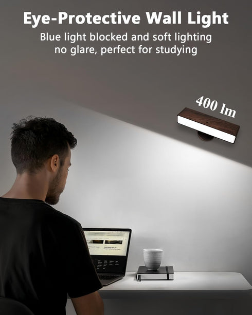 Set 2: 360 Battery Operated Wall Sconces of Wireless Rechargeable Wall Light with Remote&Button, Rotate Magnetic Scone