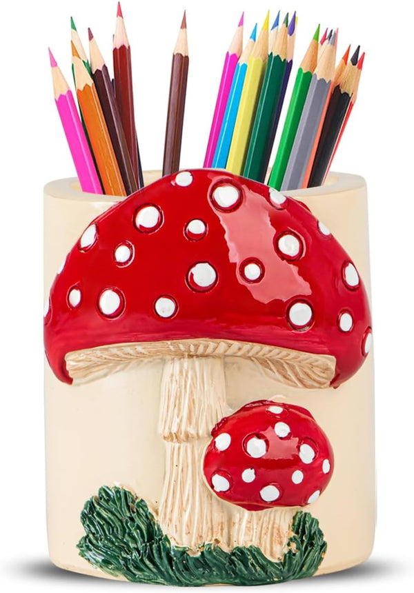 Mushroom Pencil Holder for Desk - Cute Pencil Holders & Pen Holders, Resin Desk Pencil Holder, Pen Organizer