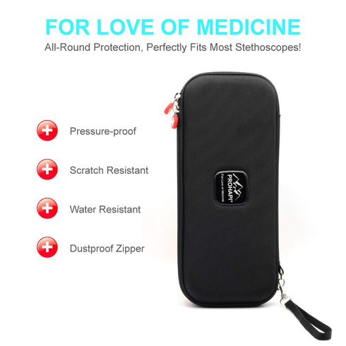 Hard Stethoscope Case, Large Carrying Case with ID Slot, Compatible with 3M Littmann/ADC/Omron/MDF, Black