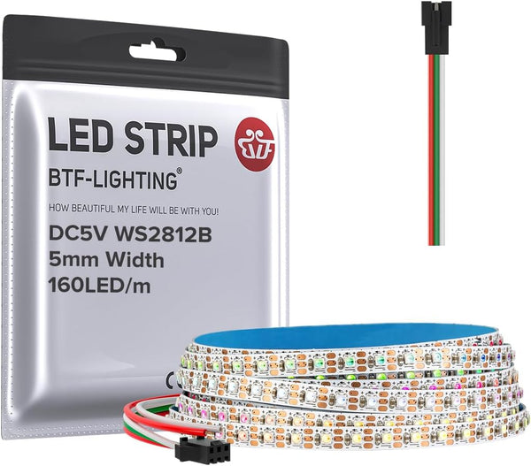 BTF-LIGHTING WS2812B IC RGB 5mm Ultra Narrow LED Strip 2020SMD DC5V Individually