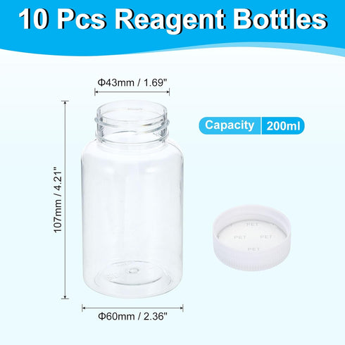 PATIKIL 10 Pcs 200ml Reagent Bottles, PET Wide Mouth Round Bottles with Screw Cap for Lab Water Reagent Liquids Solid Sample Storage Seal, Transparent by PATIKIL