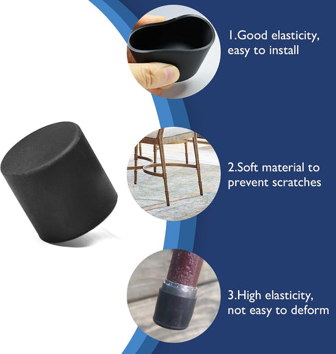 4 2" (51 mm) Pcs Round Chair Leg Tips Caps, Silicone Rubber Furniture Leg Floor Protectors, Reduce Noise Folding Metal