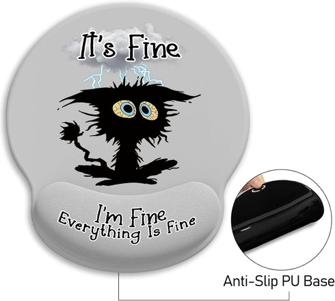 Ergonomic Mouse Pad with Wrist Support, Black Cat Gaming Mousepad with Non-Slip Base for Office Supplies