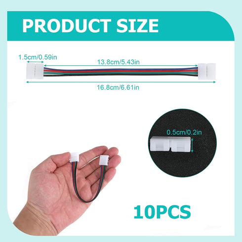 LED Light Strip Connectors 4-Pin 10mm Wide, 10-Pack Led Strip Connectors 4 pin Led Connectors for Kitchen Cabinet Bedroom DIY LED Strip Project Solderless Strip to Strip Jumper Extension Connector by weigongr