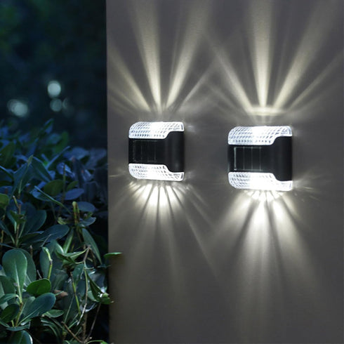 2pcs FRCOLOR Waterproof Solar Fence Lights Outdoor Wall Sconce Solar Powered Porch and Garden Lighting White Light
