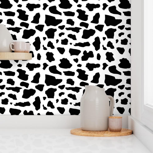 Removable Wallpaper Swatch - Cow Print Black White Farm Animal Cattle Dairy Milk Custom Pre-Pasted Wallpaper by