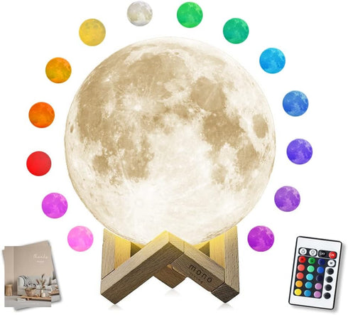 5.9 Inch 16 3D Moon Lamp for Adults - Color LED Light Up Moon Ball, Large Realistic Night Light with Remote & Timer