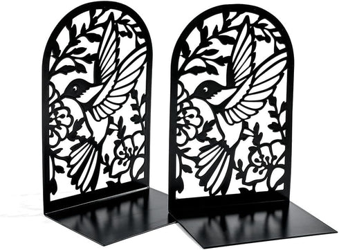 NDEMl Hummingbird Black Silhouette bookend, Creative Metal Hollow Bookstand, Bookshelf Folder for Desktop Study Storage