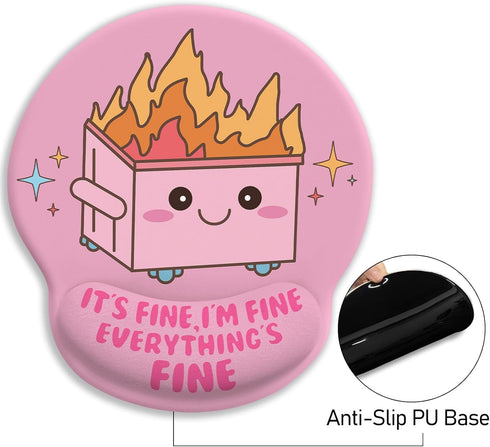 Funny Cute Mouse Pad with Wrist Rest, Dumpster on Fire Ergonomic Mouse Pads for Desk, Office Supplies Decor