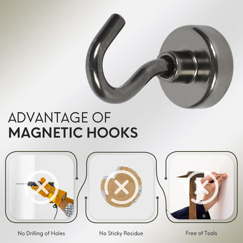 Neosmuk Magnetic Hooks, 27lb Heavy Duty Earth Magnets with Hook for Refrigerators, Pack of 4