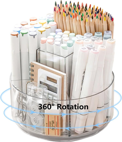 JIKIOU Acrylic Pen Holder, 360-Degree Rotating Pencil Organizer for Kids, Caddy Art Supply Organizer for Home Office