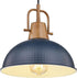 Emliviar Dome Pendant Light, Wood Adjustable Hanging Lamp with Hammered Metal Shade,