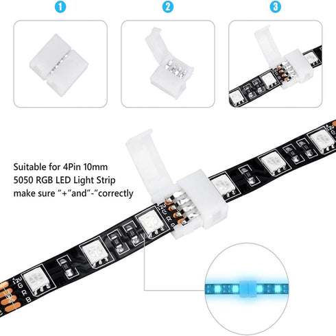4 Pin LED Strip Connectors, Solderless Gapless Connector, 8mm Wide RGB L Splitter for 3528 2835 Multicolor LED Strip