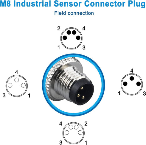 M8 3 Pin Male & Female Socket Panel Aviation Wire Connector, 8mm Industrial Circular Sensor, 4 Sets, Outdoor Waterproof