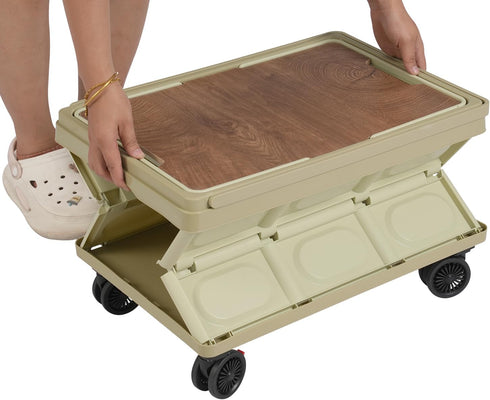 Venionwa 4 55L Rolling Cart with Wheels, Foldable Organizer with Handles, Foldable Box for Outdoor Store, Large