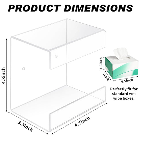 AceOrbit 4 Pack 4.7x3.3x4.8 Clear Acrylic Lab Wipe Holder in Wall Mounted Bathroom Wipe Dispenser Container Flushable