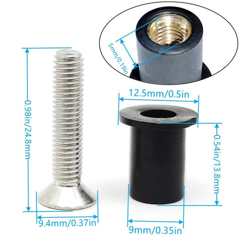 48 Pairs M5 Neoprene Well Nuts Kit with Stainless Steel Crosshead Bolts for Kayak Motorcycle Windscreen Accessories,