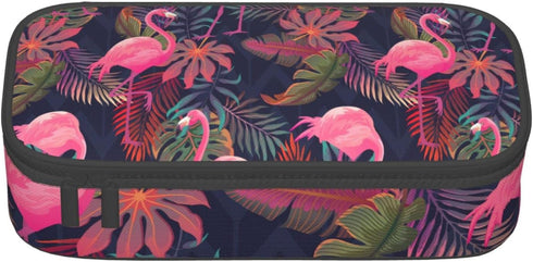 Tropical Palm Leaf Pink Flamingos Pencil Case Bag - School Office Marker Desk Organizer for Kids, Students