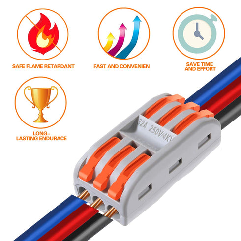10pcs Compact Conductor Connectors - Lever Wire Nut Electrical Connectors for 3 Circuit Splices 28-12 AWG