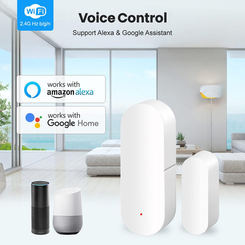 WiFi Door Sensor, Smart Window Contact Sensor, App Alerts, Compatible with Alexa Google Assistant