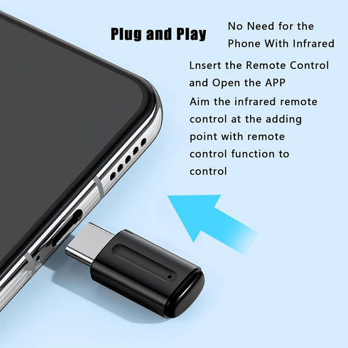 Universal Mini Smart IR Remote Controller, Smartphone Infrared Controller Adapter for Home Appliances (Type C, Black)