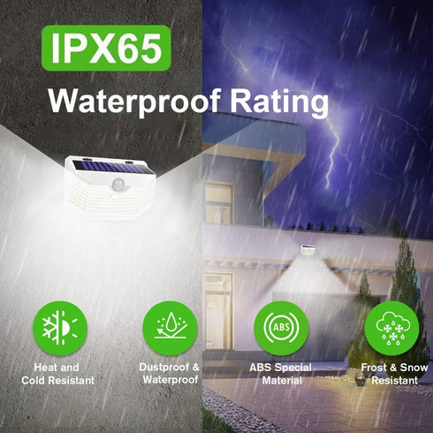 120 3 IP65 2Packs, HMCITY LED Solar Lights Outdoor with Motion Sensor and Lighting Modes, Waterproof Wide Solar Wall