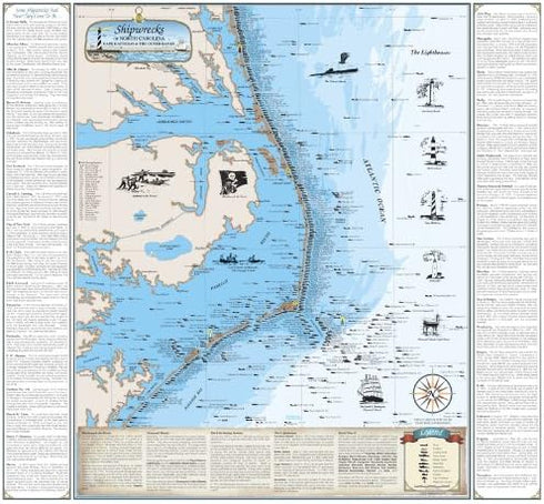 Sealake Products Beautiful Map of North Carolina Shipwreck Chart - Explore Cape Hatteras (Paper)