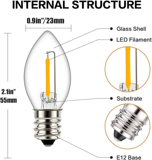 Tsunetani -C7 Bulbs 0.5W 5 E12 2700K 50Lumens 3Pack Edison LED Filament Mini Night Light Replacement Equivalent to Watt