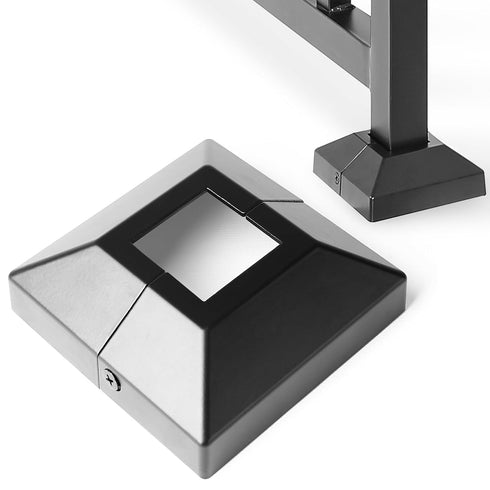 1Pcs Aluminum Post Base Cover 1.5" (1.5" Post/4" Base) for Iron Stair Railings, Black