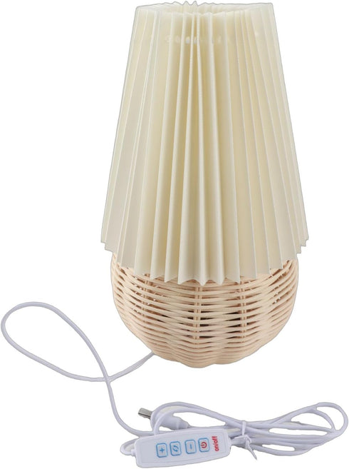SASKATE Small Table Lamp, Bedside Nightstand Mini Lamp, Rattan Pleated Aesthetic Vintage Lamp for Bedroom Living Room