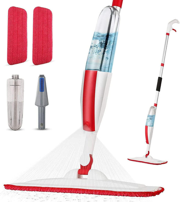 Mops for Floor Cleaning - Wet Spray Mop with 14 oz Refillable Bottle and 2 Washable Microfiber Pads for Home Use