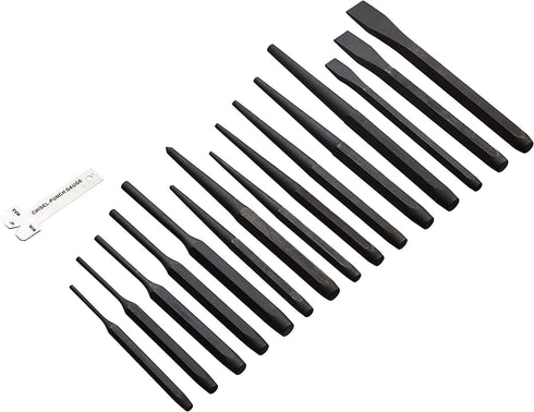 16-Piece Set Amazon Basics Chrome Vanadium Steel Punch and Chisel with Storage Pouch, Cold Chisel, Pin Punch, Center