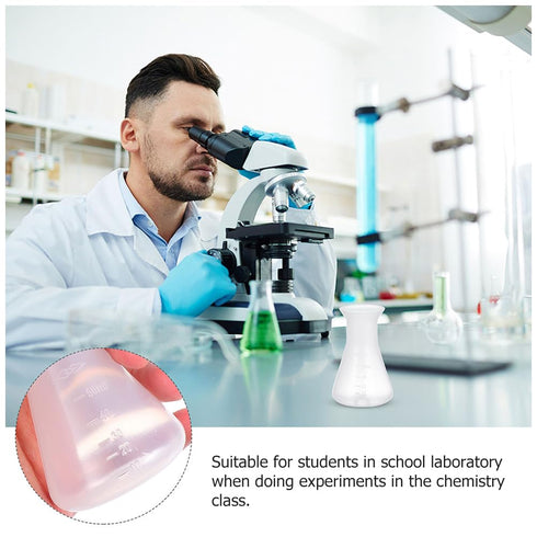 6pcs Sterile 50ml Plastic Erlenmeyer Flask, Narrow Neck Education Experiment Supplies with Graduations Learning Tool