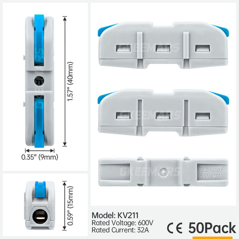 GKEEMARS 50 Pcs Wire Connector, 1 Conductor Compact Splicing Connectors for Circuit Inline 24-12 AWG