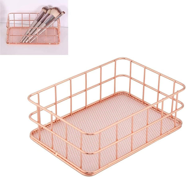 Iron Storage Basket - Rose Gold Small Things Organizer for Makeup, Desktop Decor, Storage Holder, 4 Size(C)