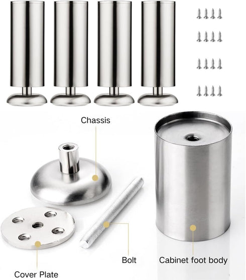 HJYCLFAZU 4Pcs 6cm 10cm 15cm 20cm 30cm Legs(12in/30cm) Adjustable Furniture Legs Stainless Steel Made, with Rubber