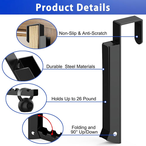 2 Pcs Over The Door Hooks Hanger, Folding Over Door Clothes Drying Rack Hooks for Hanging Clothes, Towel Racks (Black)
