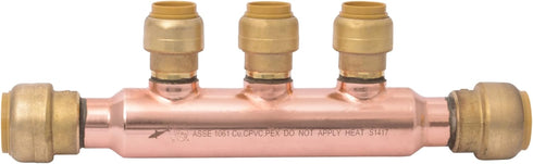 SharkBite 3/4 Inch x 1/2 Inch Outlet Multi-Port Tee, Push to Connect Brass Plumbing Fittings