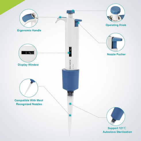 LICHEN 2-10ml Lab Micropipette Pipettors, Single Channel Adjustable High Accurate Volume for Laboratory