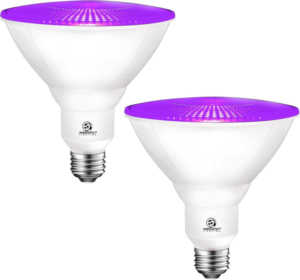ENERGETIC Purple Par38 LED Flood Outdoor Light Bulb, 16W Dimmable, E26 Base for Holiday Lighting, 2 Pack