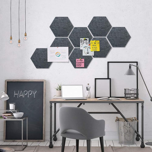 Felt Hexagon Bulletin Board Pack of 8 with 20 Push Pins, Notice Boards for Home Office Kitchen, Felt Wall Tiles
