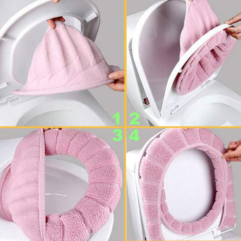 Renashed 4 Pcs Soft Toilet Seat Cover Pad Thicker Washable Cloth Different Colors