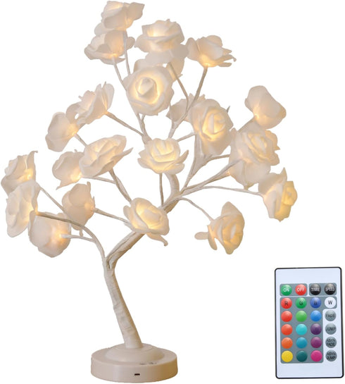 Xoeryoy 16 Rose Lamp, Light Up Rose Flower Tree Lamp with Remote Control, Color Changing LED Flower Desk Lights