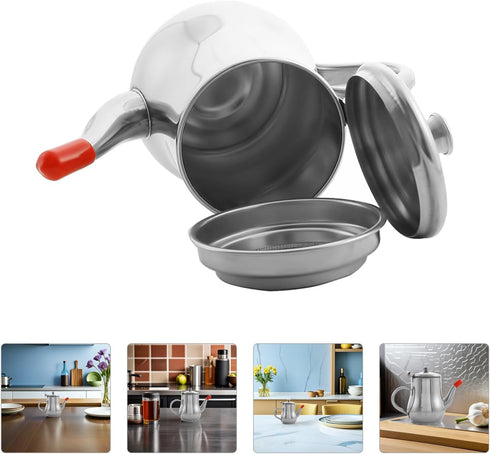 24oz/550ml PRETYZOOM Bacon Grease Container Stainless Steel Food Oil Container with Strainer Can Kitchen Filter Pot