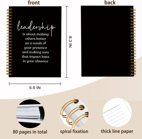Leadership Definition Notebook Journal, Best Gifts for Work Office School, Black Hardcover Spiral Notebook
